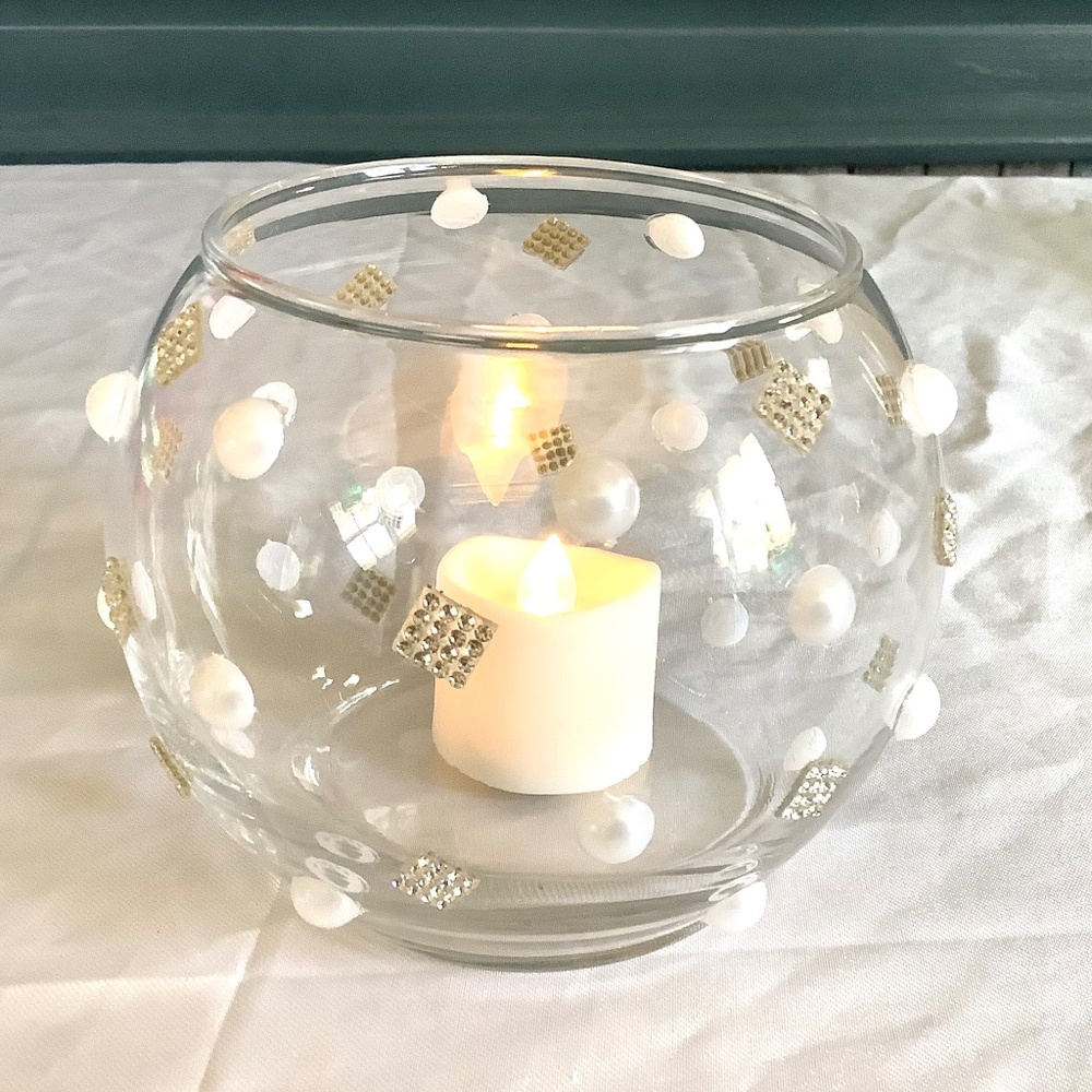 Pearl and rhinestone bubble vase/candle holder